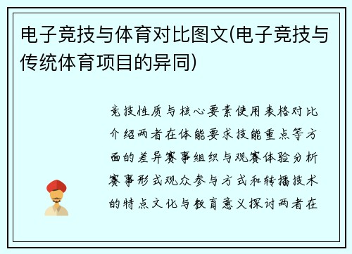 电子竞技与体育对比图文(电子竞技与传统体育项目的异同)